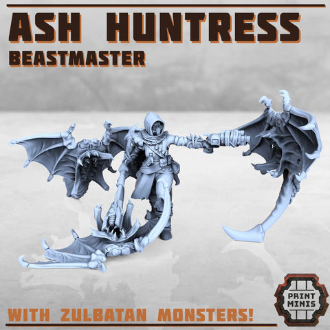 Ash Huntress - Beastmaster with Zulbatan monsters Print Minis